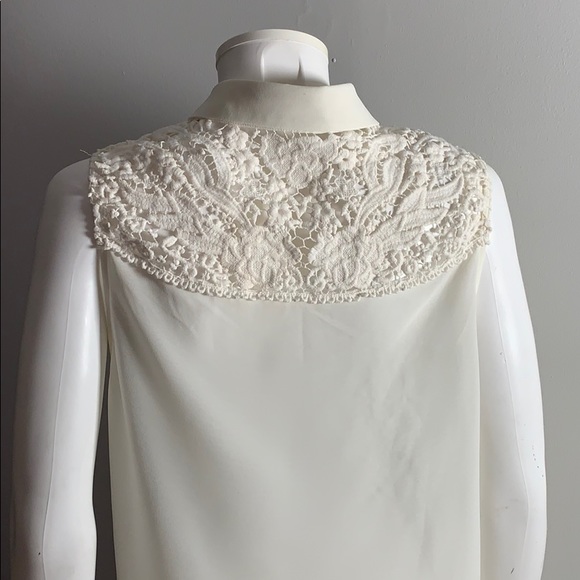 Cream Sleeveless Blouse with Lace and Tie Tank Top - Picture 4 of 5